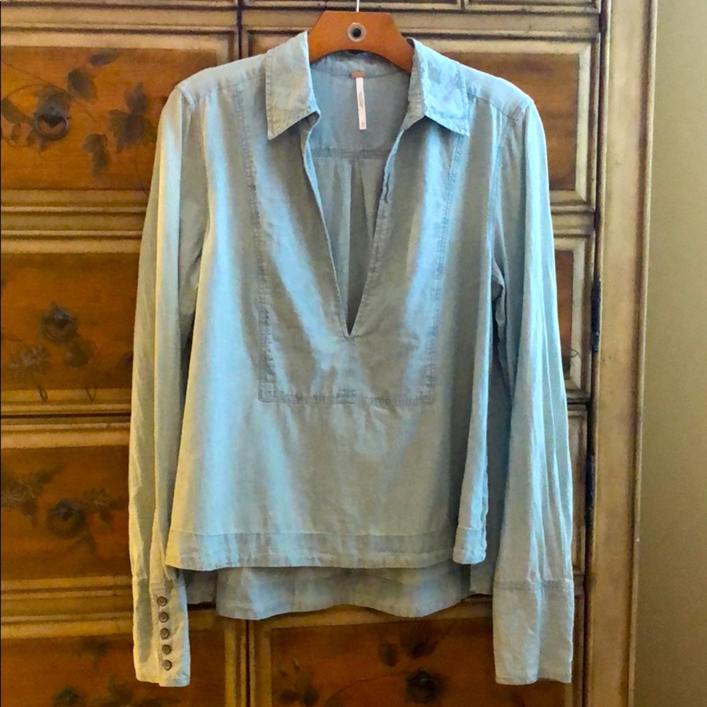 Free People Women’s Blue Sand Dune Long Sleeve Top
